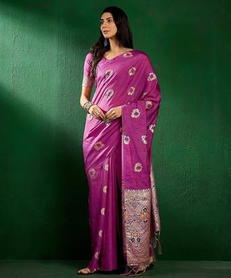 Lavender lavender ethnic motifs woven design banarasi saree 3