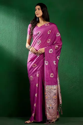 Lavender lavender ethnic motifs woven design banarasi saree