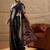 Black women ethnic block printed poly crepe saree