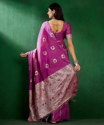 Lavender lavender ethnic motifs woven design banarasi saree 4