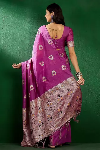 Lavender lavender ethnic motifs woven design banarasi saree