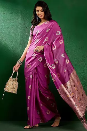 Lavender lavender ethnic motifs woven design banarasi saree