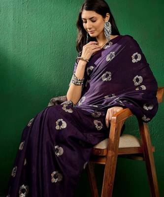 Navy blue ethnic motifs woven design sequined banarasi sarees 1