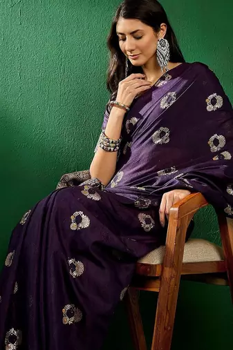 Navy blue ethnic motifs woven design sequined banarasi sarees