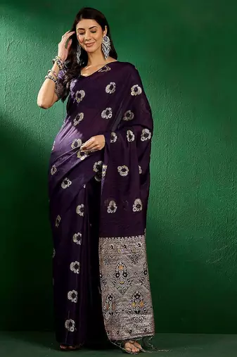 Navy blue ethnic motifs woven design sequined banarasi sarees