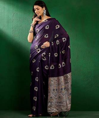 Navy blue ethnic motifs woven design sequined banarasi sarees 3