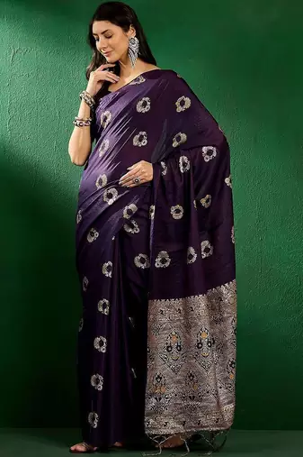 Navy blue ethnic motifs woven design sequined banarasi sarees
