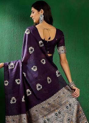 Navy blue ethnic motifs woven design sequined banarasi sarees 4