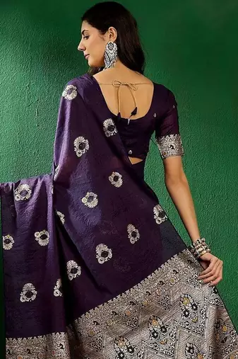 Navy blue ethnic motifs woven design sequined banarasi sarees