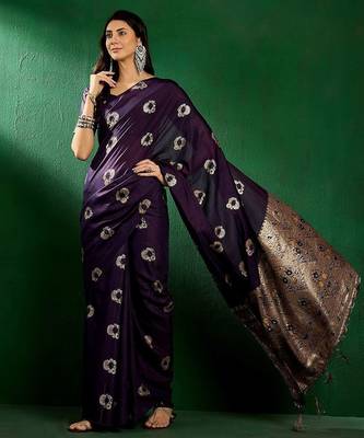 Navy blue ethnic motifs woven design sequined banarasi sarees 5