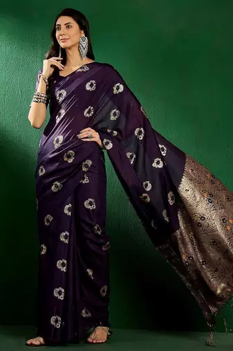 Navy blue ethnic motifs woven design sequined banarasi sarees