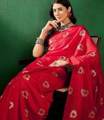Red ethnic motifs woven design sequined banarasi sarees