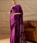 Purple ethnic motifs  crepe designer block print saree