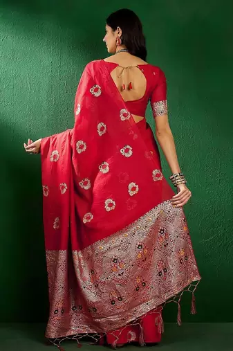 Red ethnic motifs woven design sequined banarasi sarees