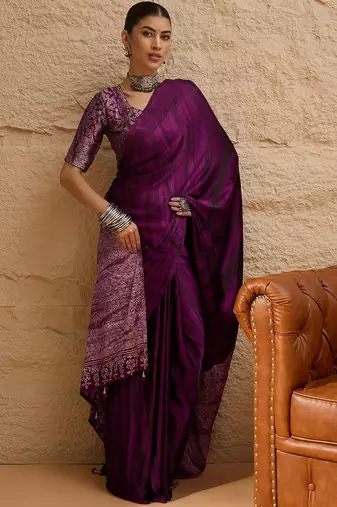Purple women purple  crepe printed saree