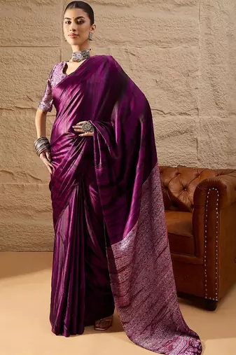 Purple women purple  crepe printed saree