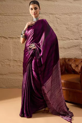 Purple women purple  crepe printed saree