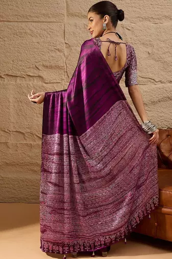Purple women purple  crepe printed saree