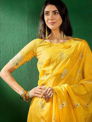 Mustard mustard yellow geometric woven designed sarees 1