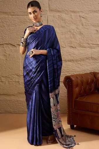 Blue blue printed  block print sarees
