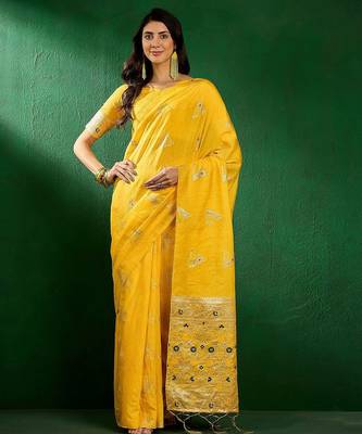 Mustard mustard yellow geometric woven designed sarees 2
