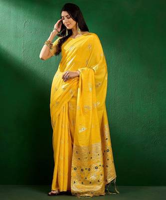 Mustard mustard yellow geometric woven designed sarees 3