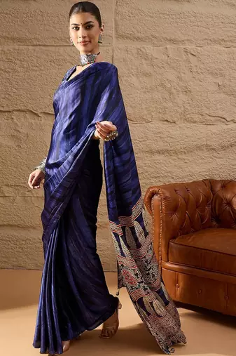 Blue blue printed  block print sarees