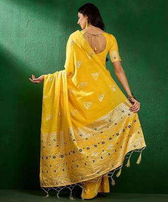 Mustard mustard yellow geometric woven designed sarees 4