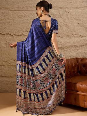 Blue blue printed  block print sarees 3