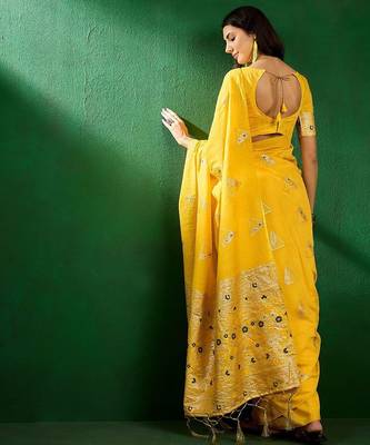 Mustard mustard yellow geometric woven designed sarees 5