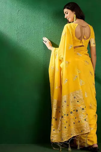 Mustard mustard yellow geometric woven designed sarees