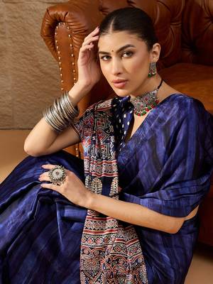 Blue blue printed  block print sarees 5