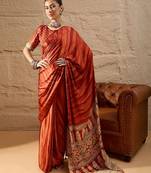 Rust rust crepe ethnic printed party wear saree with matching blouse