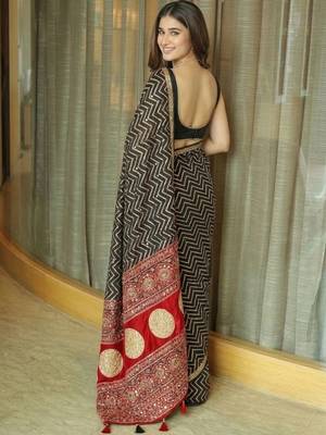 Black ethnic motifs mirror work heavy work saree 4