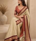 Cream zari  cotton women  kanjeevaram saree