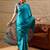 Blue women light blue crepe printed party wear saree with matching blouse