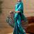 Blue women light blue crepe printed party wear saree with matching blouse