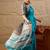 Blue women light blue crepe printed party wear saree with matching blouse
