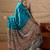 Blue women light blue crepe printed party wear saree with matching blouse