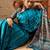 Blue women light blue crepe printed party wear saree with matching blouse