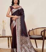 Brown woven design saree with unstitched blouse piece
