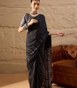 Black black printed  block print sarees