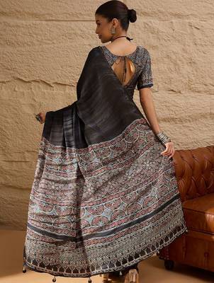 Black black printed  block print sarees 4