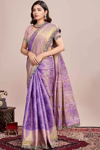 Purple woven design saree with unstitched blouse piece