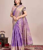 Purple woven design saree with unstitched blouse piece