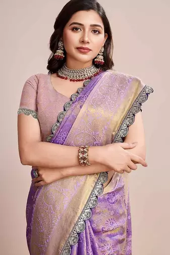 Purple woven design saree with unstitched blouse piece