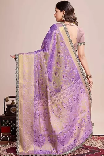 Purple woven design saree with unstitched blouse piece