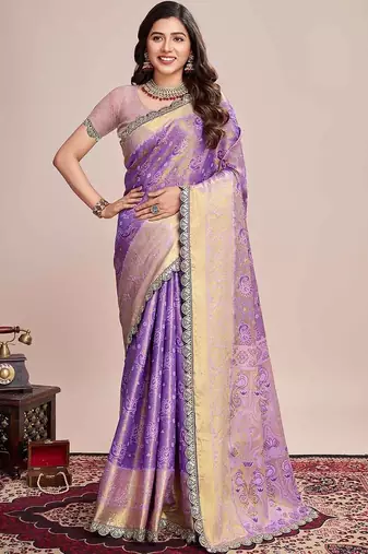 Purple woven design saree with unstitched blouse piece