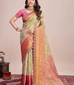 Sea green woven design saree with unstitched blouse piece
