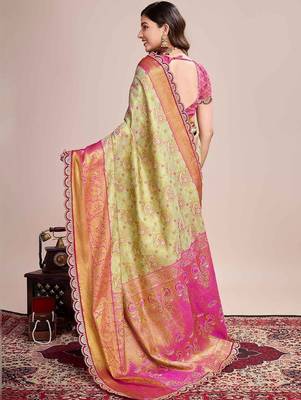 Sea green woven design saree with unstitched blouse piece 4